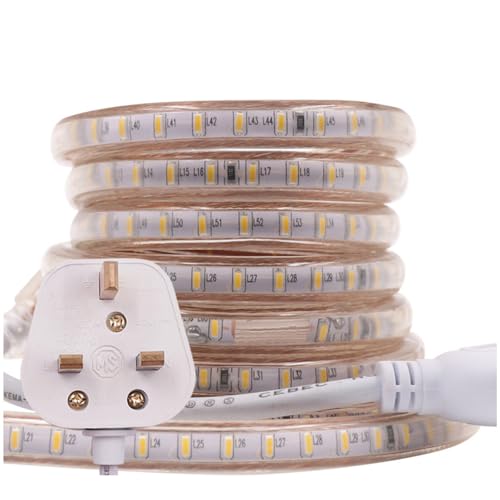 GQL 4m LED Strip AC 220V 240V IP65 Waterproof 3014 SMD 120LEDs/m Commercial Rope Light, Warm White Ribbon for Home Kitchen Cabinets Ceiling Garden Decoration UK Plug