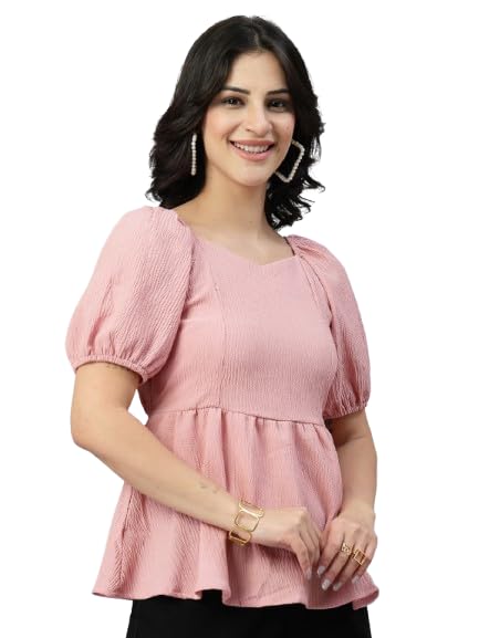 Style Quotient Women Texture Peach Polyester Peplum Top-picture-27