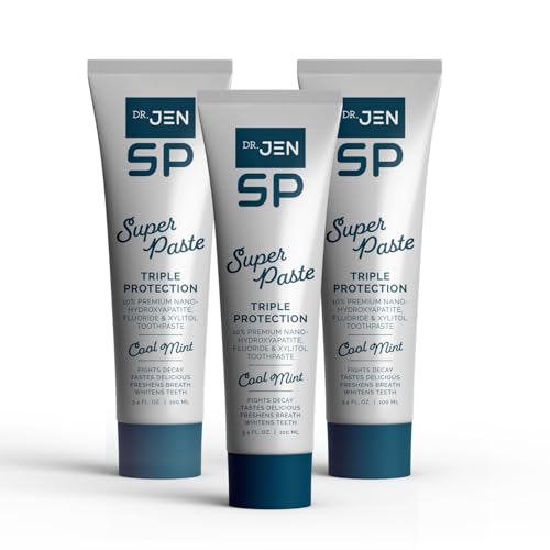 Dr. Jen Super Paste/Toothpaste with Fluoride +10% Nano-Hydroxyapatite Travel Toothpaste for Teeth Whitening & Sensitive Teeth Care (Pack of 3,Cool Mint)