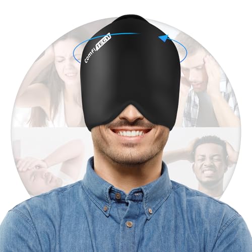 Image of ComfiTECH Head Ice Pack Wrap Cold Cap Cooling Gel Hat, Medium, Dark Black