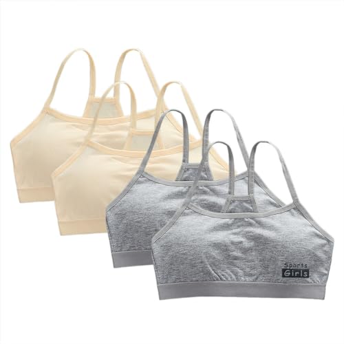 Katutude 4 Pack Girls Sports Bra Padded Training Bra Removable Pads Wireless Bra Elastic Strap Crop Cami for Girls 8-15 Years