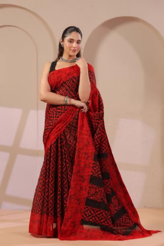 Image of TAMAIRA FASHION Mulmul Pure Cotton Saree For Woman Batik Printed |Office Wear Daily Wear Sarees For Women Without Blouse Piece(Available in 10 Colours)