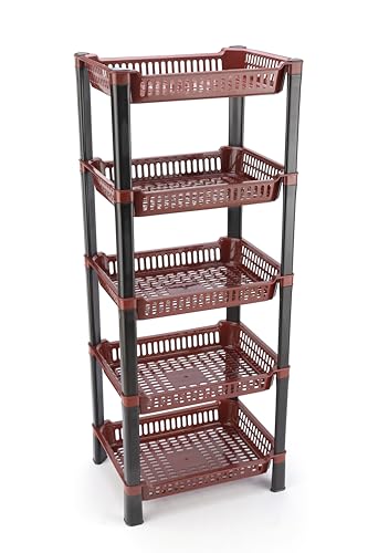 Image of U-Max Multi Tire Kitchen Storage Rack, Plastic Utility Shelf Organiser, Space Saving Storage Solution, Revolving Vegetable Rack (Maroon, 5)