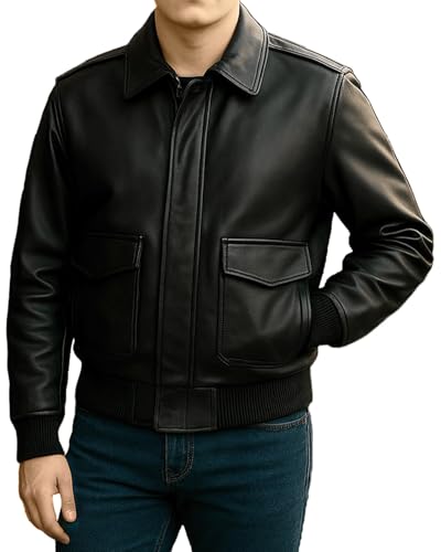 Mens A-2 Leather Bomber Jacket - WWII Aviator Flight Pilot Black Faux Leather Jacket4
