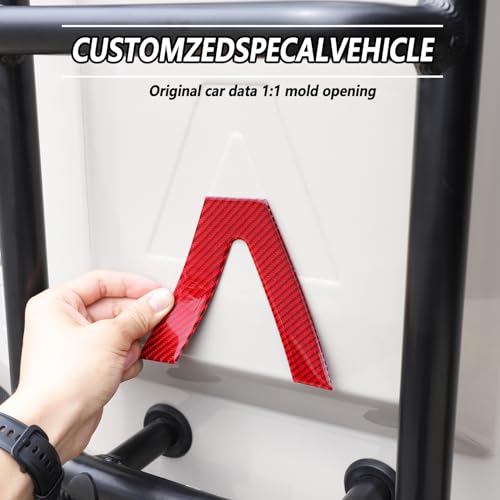 Image of Car Trunk Door Inverted Letter A Sticker Compatible with Ineos Grenadier 2020-2024 Trunk Door Decorative Stickers Tailgate Side V-Shaped Stickers Accessories (Soft Carbon Fibers /Red)