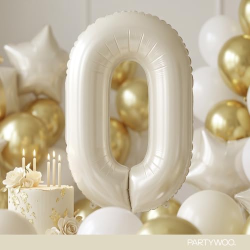 Image of PartyWoo Beige Number 0 Balloon 40 Inch 25pcs White Sand Foil Star Gold