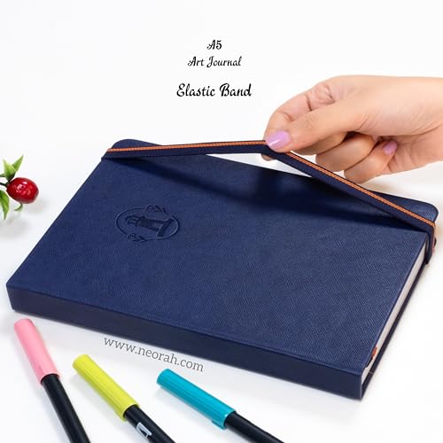 Image of NEORAH - A5 - ART JOURNAL | 200Gsm Dotgrid Notebook |160 Pages(21.0 x 14.8 cm) | Lay Flat |Hard Cover Bullet - Journal|3 Bookmarks |Elastic Closure | Inner BackPocket | Ideal-Junk Journal (DARK BLUE)