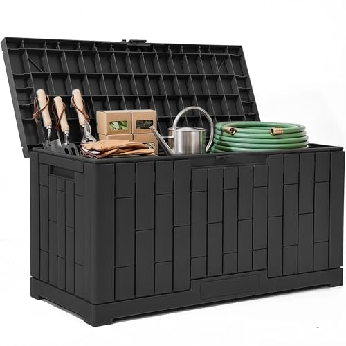 YITAHOME 60 Gallon Outdoor Storage Box, Lockable Resin Deck Box with Handles, Waterproof Outdoor Storage Box for Patio Furniture, Garden Tools and Poo