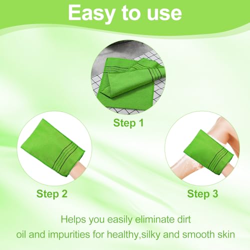 Image of Tatuo 12 Pack Korean Exfoliating Mitts, Italy Towel,8 x 5.5 in,Green | Body Washcloth, Remove Dead Skin, Viscose Rayon Scrubber for Home Spa, for Keratosis Pilaris, Reusable Full Body Use
