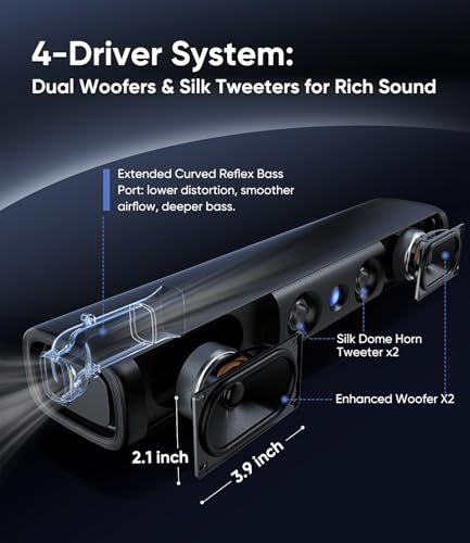 Image of 100W Sound Bar with Wired Subwoofer, Deep Bass & Crystal Dialogue