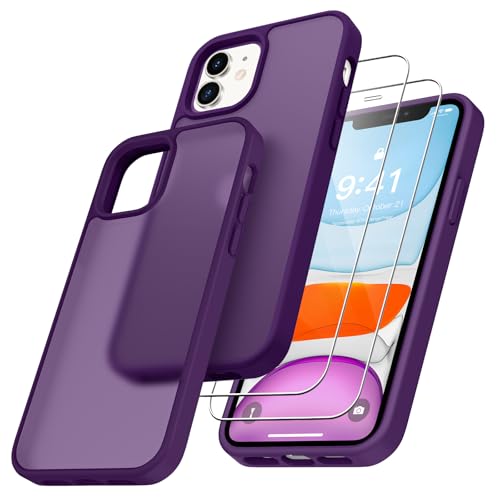 Niphabe Cover rigida per iPhone 11 Custodia e 2 Pellicole in Vetro Temperato, mai ingiallimento, Traslucida Opaca Posteriore Sottile Antiurto Protettiva Case 6.1' - Viola Scuro