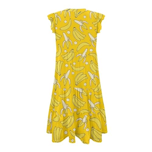 Image of Womens Summer Dress Ruffle Sleeve V Neck Dress Casual Fit Flowy Beach Vacation Sundress with Pocket S-2XL