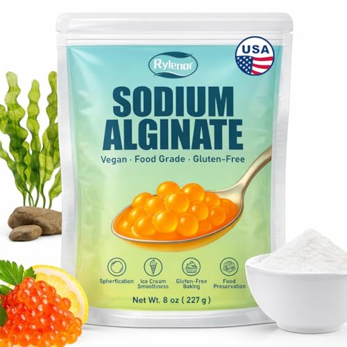 8 oz Pure Sodium Alginate Powder Food Grade – Thickener & Gelling Agent for Spherification Caviar, Desserts, Meat Products, Dairy Alternatives | Vegan, Gluten-Free, Keto-Friendly, Chefs