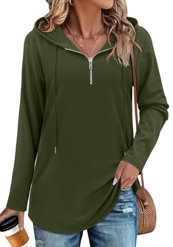 BETTE BOUTIK Womens Quarter Zip Tunic Hoodies Pullover Long Hooded Sweatshirts S-3XL
