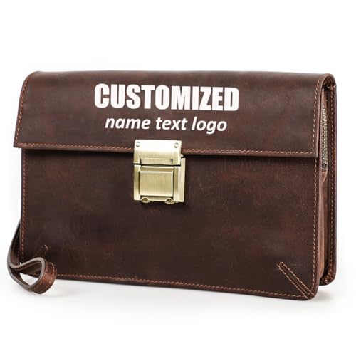 Contacts Genuine Leather Personalized Clutch Bag for Men Code Lock Anti Theft Travel Clutch Wallet Customized Name Wrist Purse Mens Custom Gift