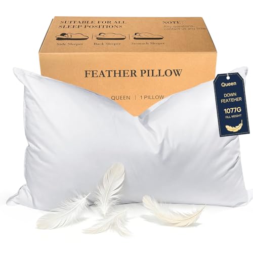 La Mejor Lista de Almohada pluma de ganso - los más vendidos. 49 BHZ - Almohadas de plumas de ganso tamaño queen, almohadas de cama de colección Hotel para dormir, almohada de apoyo suave y mediana para dormir de lado y espalda con funda...