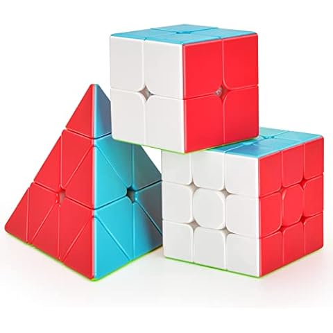 TOYESS Speed Cube Set Stickerless, Speed Cube 3x3, Speed Cube 2x2, Pyraminx Cube 3x3x3 Professional Puzzle Cube, Brain Teasers Toys Christmas Stocking Fillers for Kids & Adults, 3 Pack Cover