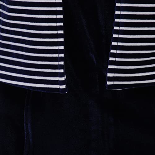 Image of Cutecumber Girls Velvet Solid Navy Dress with Velvet Striped Short Jacket. CC5661D-NAVY