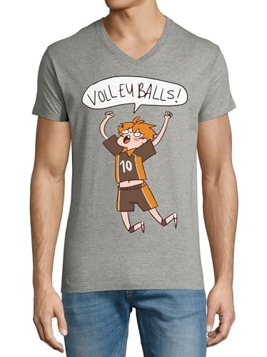 T-shirt col en V Anime 47 pour homme en coton gris confortable