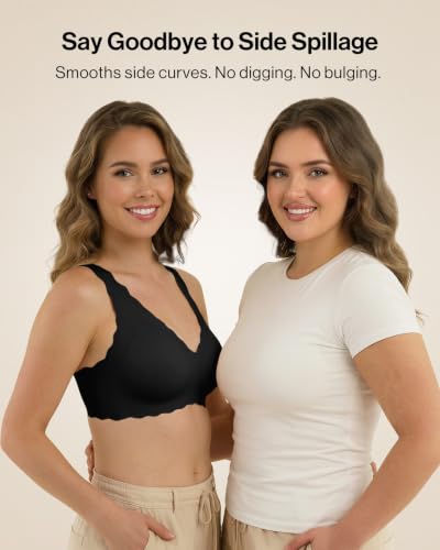 Image of Ubras Deep V Seamless Bras for Women Scalloped Wireless Bralette Comfortable Soft Everyday Sleep Bras Smart Size