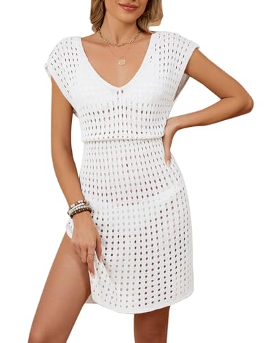 Women's Bathing Suit Cover Ups Crochet Cap Sleeve V Neck Beach Dress - image 1