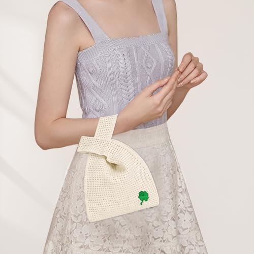 Image of Small Crochet Knit Tote Wrist Bag, Portable Knot Sleeve Handle Bag Cute Wristlet Pouch Purse for Women