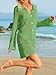 Saodimallsu Womens Crochet Swimsuit Coverup Button Down Long Sleeve Cardigan Mini Dress Beach Cover Ups Vacation Outfits Green