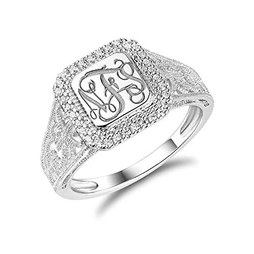 AILIN Custom Classic Monogram Ring 925 Sterling Silver CZ Personalized Engraving initials Rings Graduation Christmas Wedding Anniversary Mother’s Day Jewelry Gifts For Women Wife Daughter