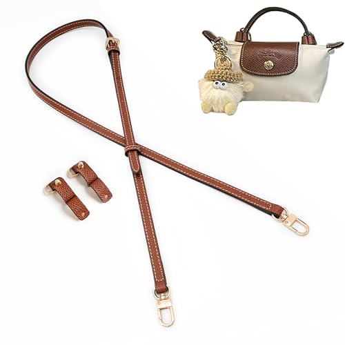 KOMHPS Purse Straps Replacement, Leather Handbag Crossbody Shoulder Strap Adjustable for Longchamp Bag Women(Brown Gold Doll)