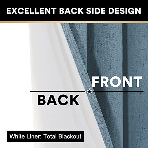 Image of PrinceDeco Linen Blackout Curtains 108 Inches Long Energy-Efficient Temperature Regulators Curtains for Bedroom Extra Wide Thermal Room Divider Drapes for Bedroom,100 X 108 Curtains,Stone Blue