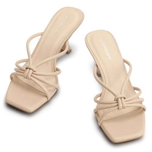 Image of Women's Strappy Square Open Toe Kitten Heels Sandals Knotted Design Summer Fashion Slip On Mule Style