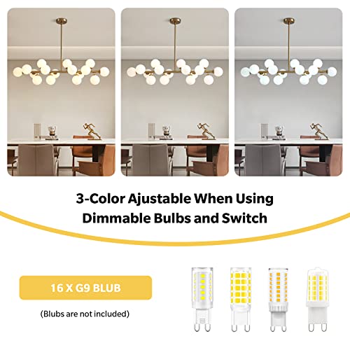 APBEAMLighting Gold Dining Room Chandelier Over Table Mid Century Modern Chandelier White Glass Globe Lampshade Linear Pendant Lighting Fixture for Living Room Dining Table 16 Lights by APBEAMLighting - Image 3