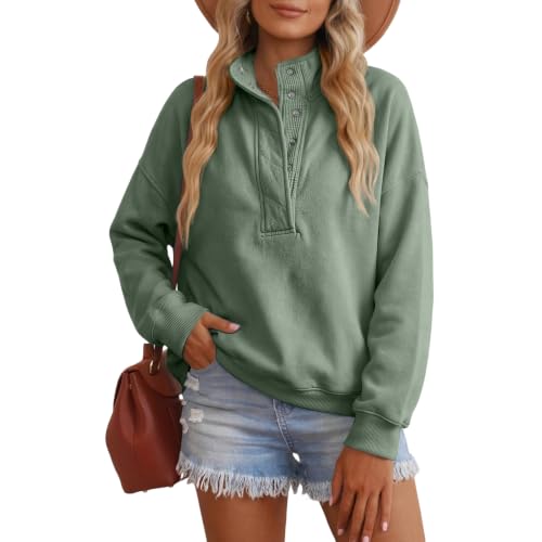 Oversized Sweatshirt for Women Fleece Mock Neck Button Comfy Pullover - image 4