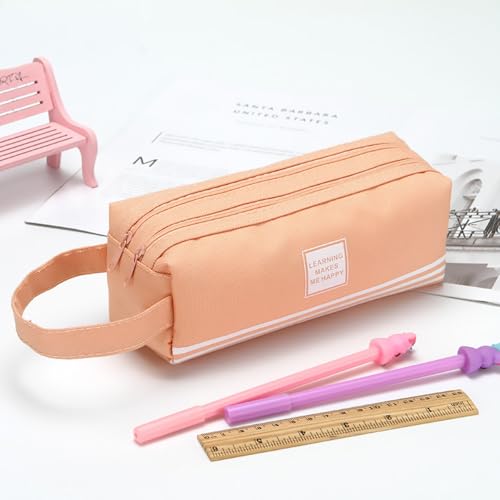 Image of Big Capacity Pen Case Large Pen Pouch Durable Oxford Materials Zipper Open Storage Double Layer Marker Orgnizer Office Supplies for Ladies Women, Age 14+ (L.PINK)