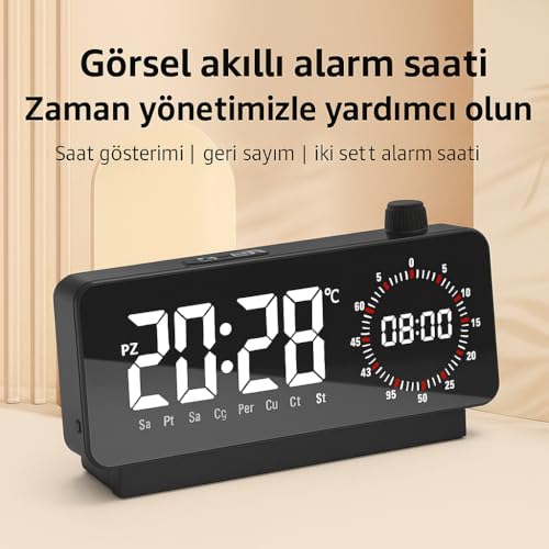 Plentiful Aynalı Led Ekranlı Saat,Elektronik Masaüstü Çalar Saat, Çift Dijital Çalar Saat, Başucu Ofisi Için Geri Sayımlı Kompakt Sıcaklık Göstergesi