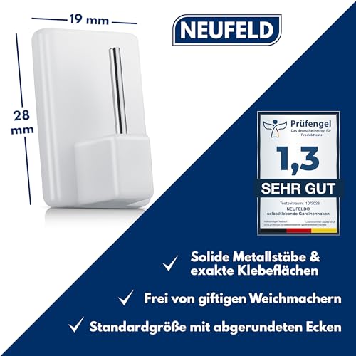 Neufeld® 24 Gardinenhaken selbstklebend weiß [inkl. 3M Klebefläche] – Ansicht 5