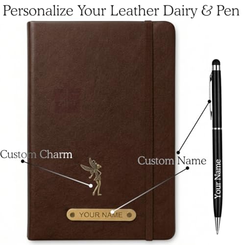 Image of Zift Personalized Name & Charm Leather HardCover Diary with Pen | Daily Journal Notebook for Men & Women |Gift Set for Men Women, Office Journal, Travel Diary | Corporate Gifts, Gift Ideas (Coffee Brown)
