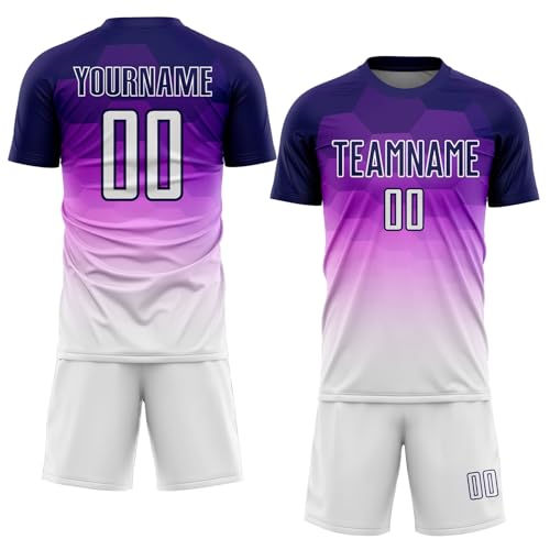 Generic Custom Soccer Jerseys for Men Women Youth Kids, Purple White Gradient Personalized Soccer Jersey Printed Name Number Logo Mens Clothing