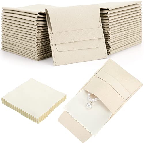 La mejor comparación de Bolsas para joyas , tabla con los diez mejores. 43 120 bolsas de microfibra para joyas, 8 x 8 cm, bolsa de embalaje de lujo, correa fija, estilo sobre, embalaje con paño de limpieza (beige)