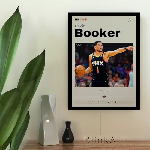 Image of BLINKART Devin Booker | Nba Basketball Player | Synthetic Wood Photo Framed Wall Hanging Poster Room & Office Bedroom Living Boys And Girl Room Home Wall Hanging | 12x18 Inches