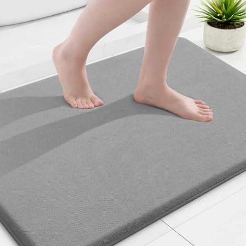 Image of Smiry Memory Foam Bathroom Rugs Mat, Bath Shower Mats Machine Wash Dry, Non Slip Absorbent Bath Rug for Tub, Shower and Bath Room, 24 inch x 36 inch,Grey