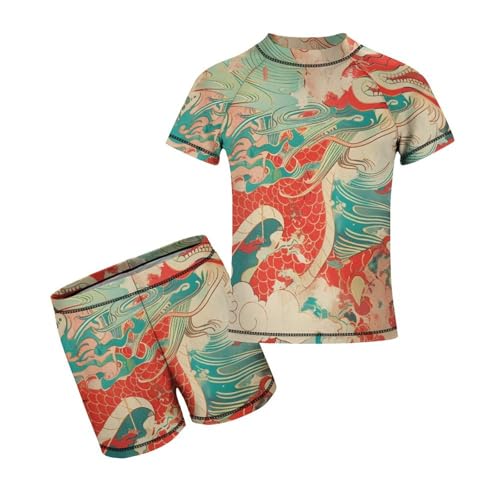 Red Chinese Dragon and CloudsChildren's Casual Swimsuit Set - Simple and Versatile9-11Y（140cm）