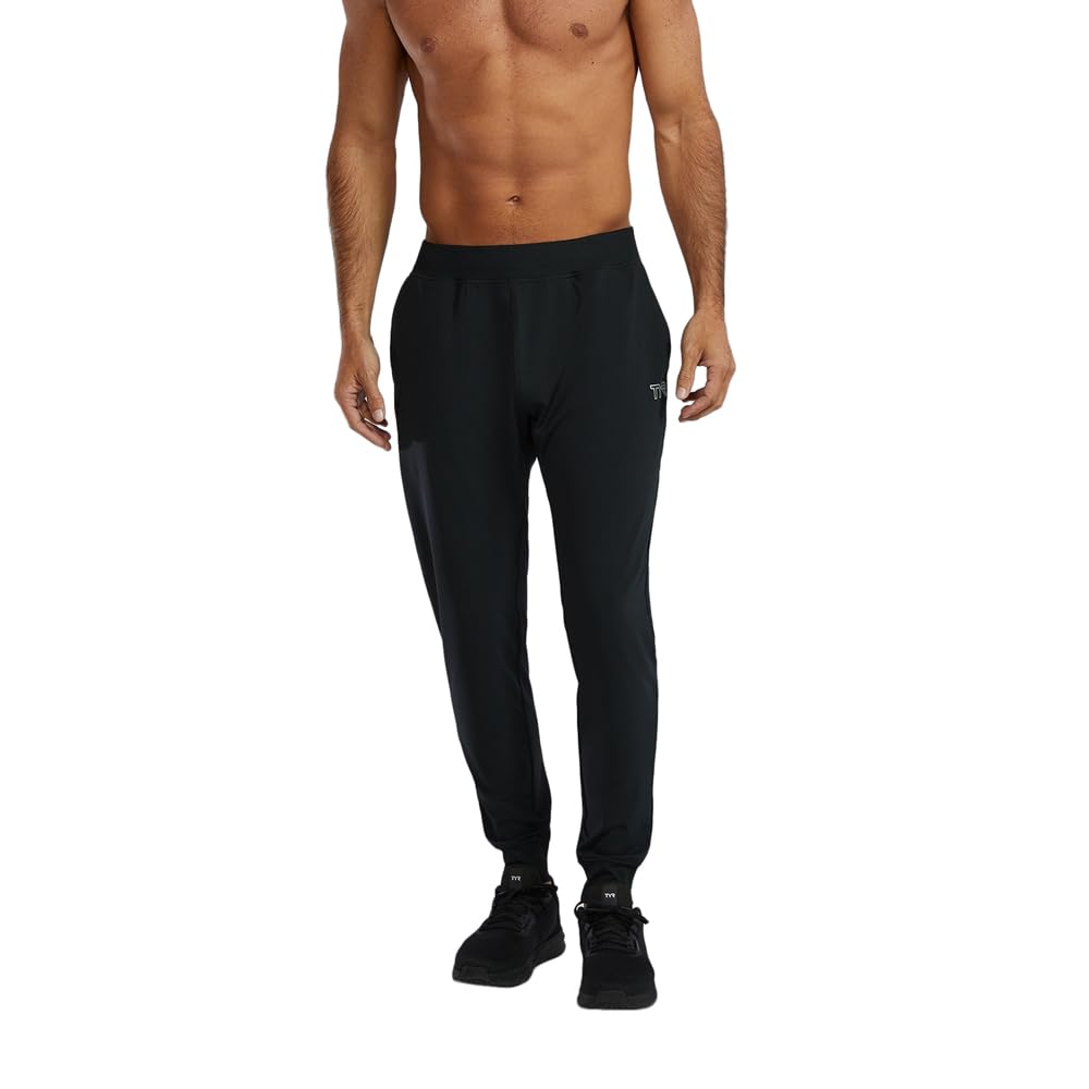 TYR Men's Tech Jogger, Athletic Relaxed Fit Warm Up Pant Black