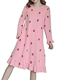Vopmocld Long Nightgown Cute Strawberry Pattern Nightdress for Big Girls Size 8-17 Years, Pink, XL(16)=US 13-15 Years
