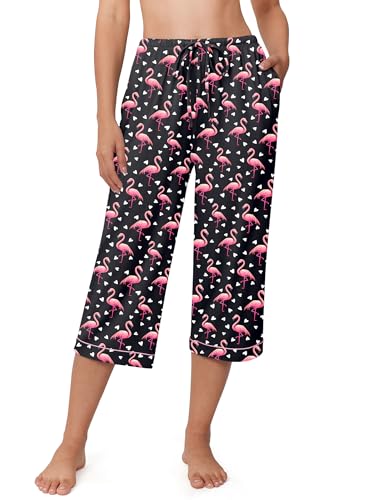 Image of Ekouaer Womens Pajamas Pants Capri Pj Bottoms with Pockets Sleep Pants | Comfy Drawstring Printed Soft Lounge Pants for Home, Daliy Wear