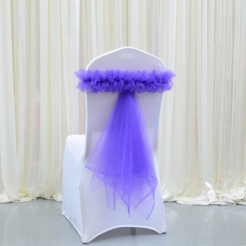 Wedding Chair Decoration Organza Chair Sash Flower Knot Band Gold/Blue/Pink/Purple Elastic Ribbon for Wedding Party Banquet 1pc-Green(Pink)