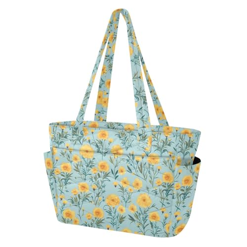 Sac à main fourre-tout pour femme grand format à motif fleurs bleu