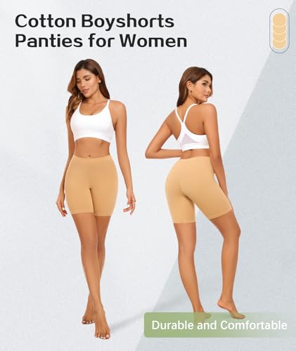 Image of 4 Pack Cotton Boy Shorts Underwear for Women Anti Chafing Shorts for Under Dresses Soft Boxers Panties