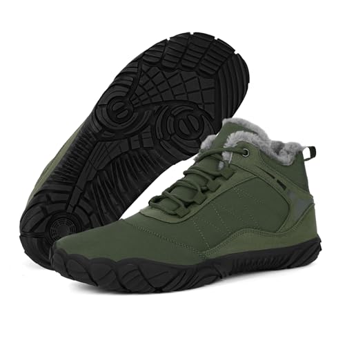 Image of Hike Winter Footwear Barefoot Boots Mens Womens, Waterproof Winter Snow Boots, Warm Ankle Booties, Wide Toe Barefoot Hiking Boots, Non-Slip Zero Drop Sole Hike Shoes for Hiking Walking Outdoor