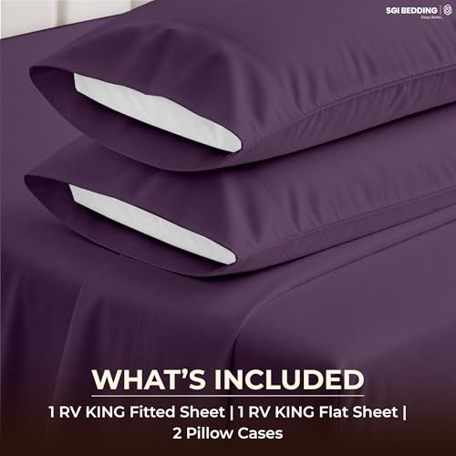 Image of SGI bedding 100% Egyptian Cotton Sheets RV King Size - 600 Thread Count Sheets Set, Soft, Cooling, 15 inch Deep Pocket, Luxury Hotel Bedding, Breathable, Durable - Plum